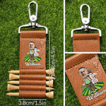 Porte tee de golf en cuir PU avec nom et 5 tees en bambou Cadeau d'anniversaire pour les joueurs de golf