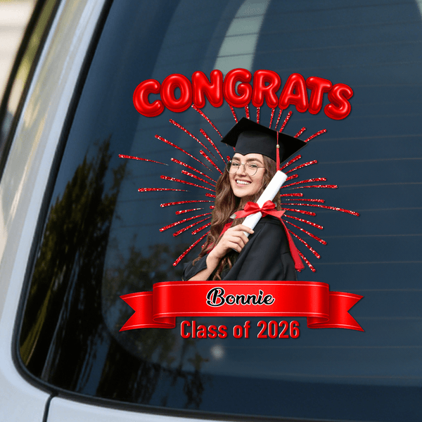 Personalized Photo Graduation Congrats Firework Waterproof Car Sticker with Name and Year Graduation Gift for Graduates