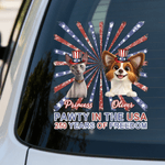 Personalized Pawty in the USA 250 Years of Freedom Cartoon Pet Car Decal Sticker with Name Car Window Decor Daily Use New Car Gift for Pet Lover