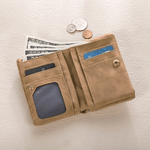 Personalised Cartoon Girl Birth Flower PU Leather Vintage Woman Wallet with Wrist Strap and Name Birthday Mother's Day Gift for Mom Sister