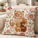 Personalized Imitation Embroidery Effect Flower Cute Mom-Baby Bear Soft Throw Pillow Cover with Names Room Decor Mother's Day Gift for Mom