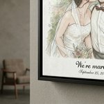 Personalized Watercolour Photo Framed Canvas Print with Date and Text Home Decor Valentine's Day Anniversary Gift for Couples Newlyweds