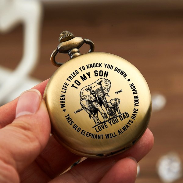 Personalised When Life Tries To Knock You Down Pocket Watch with Engraved Name Fathers' Day Birthday Gift for Father Son