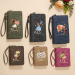 Personalised Cartoon Girl Birth Flower PU Leather Vintage Woman Wallet with Wrist Strap and Name Birthday Mother's Day Gift for Mom Sister