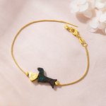 Personalised Heart-Shaped Initial Bead Opal Dachshund Bracelet Birthday Memorial Gift for Dog Owners Lovers