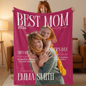 Personalized Magazine Design Soft Throw Blanket with Photo and Name Home Decor Mother’s Day Birthday Gift for Woman