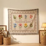 Couverture douce de style rétro personnalisée avec texte et 1-12 nom fleurs de naissance - Cadeau fête des Mères pour les femmes la famille