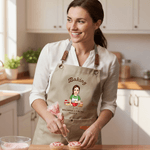 Personalised Cartoon Baking Character Baking Adult Apron with Name and Pockets Daily Cooking Holiday Gift for Mom Grandma