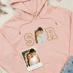 Personalized Romantic Embroidered Photo Soft T-shirt Sweatshirt Hoodie with Initials Birthday Wedding Anniversary Gift for Couple