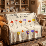 Personalized Birth Flower Soft Throw Blanket with Tassels and Name Home Decor Mother's Day Birthday Gift for Mom Grandma