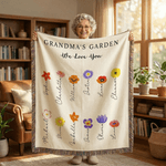 Personalized Birth Flower Soft Throw Blanket with Tassels and Name Home Decor Mother's Day Birthday Gift for Mom Grandma