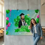 Personalisierte Klasse von 2026 Foto bunte Luftballons Banner mit Namen und Jahr Graduierung Feier Party Geschenk für Absolventen