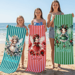 Personalized Birth Flower Fairy Oversized Quick-Dry Beach Towel with Name Beach Party Birthday Gift for Girl