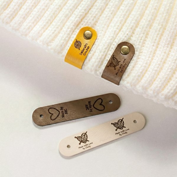 Personalized Cute Yarn Ball Cat PU Leather Crochet Knitted Tags with Rivets Set of 5 Birthday Handicrafts Shop Gift for Crochet Enthusiasts