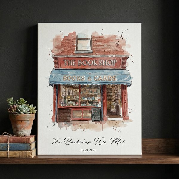 Personalized Watercolor First Date Location Photo Framed Canvas Print with Date and Text Ship from USA Valentine's Day Anniversary Gift for Couples