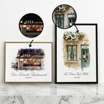 Personalized Watercolor First Date Location Photo Framed Canvas Print with Date and Text Ship from USA Valentine's Day Anniversary Gift for Couples