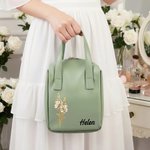 Personnalisé Vintage Gold-Edged Birth Flower Name Portable PU Leather Makeup Bag with Handle Travel Accessory Birthday Gift for Women Girls