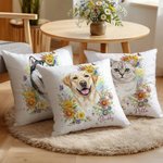 Personalized Watercolour Flowers Pet Photo Soft Throw Pillow Cover with Name Home Decor Loss of Pet Birthday Gift for Pet Owner Lover