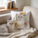 Personalized Watercolour Flowers Pet Photo Soft Throw Pillow Cover with Name Home Decor Loss of Pet Birthday Gift for Pet Owner Lover