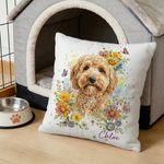 Personalized Watercolour Flowers Pet Photo Soft Throw Pillow Cover with Name Home Decor Loss of Pet Birthday Gift for Pet Owner Lover