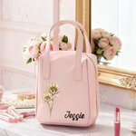 Personnalisé Vintage Gold-Edged Birth Flower Name Portable PU Leather Makeup Bag with Handle Travel Accessory Birthday Gift for Women Girls