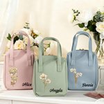 Personnalisé Vintage Gold-Edged Birth Flower Name Portable PU Leather Makeup Bag with Handle Travel Accessory Birthday Gift for Women Girls