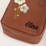Personnalisé Vintage Gold-Edged Birth Flower Name Portable PU Leather Makeup Bag with Handle Travel Accessory Birthday Gift for Women Girls