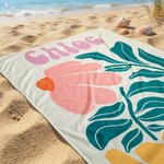 Personlig strandhandduk mångfärgad blommig snabbtorkande överdimensionerad med namn födelsedag sommar och semesterfestgåva för kvinnor