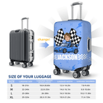 Personalised Cartoon Racing Character Luggage Cover Fits 18-32 Inches Suitcase with Name and Number Travel Use Birthday Gift for Racing Enthusiasts