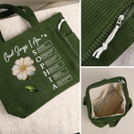 Gepersonaliseerde parelmoer effect geboorte bloem Corduroy grote tas met naam dagelijks gebruik Moederdag cadeau voor vrouwen