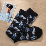 Personalisierte Cartoon Polizist Polizeiauto weiche Mid-Calf Socken mit 1-2 Fotos täglich tragen Geburtstagsgeschenk für Polizeibeamte