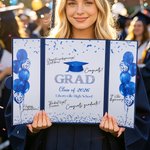 Personalizzato Grad Cap Balloon Congrats Libro degli ospiti pieghevole con nome scuola e anno Party Decor Regalo di laurea per laureati