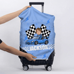 Personalised Cartoon Racing Character Luggage Cover Fits 18-32 Inches Suitcase with Name and Number Travel Use Birthday Gift for Racing Enthusiasts