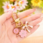 Personalized Pink Bow Flower Portable Keychain Bag Charm with Initial  Daily Use Birthday Christmas Gift for Bow Lovers Women