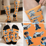 Personalisierte Cartoon Polizist Polizeiauto weiche Mid-Calf Socken mit 1-2 Fotos täglich tragen Geburtstagsgeschenk für Polizeibeamte