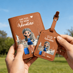 Portapassaporto personalizzato a tema viaggio con nome e citazione, personaggio carino dei cartoni animati, regalo per le ragazze amanti dei viaggi