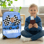 Personalised Cartoon Racing Character Luggage Cover Fits 18-32 Inches Suitcase with Name and Number Travel Use Birthday Gift for Racing Enthusiasts