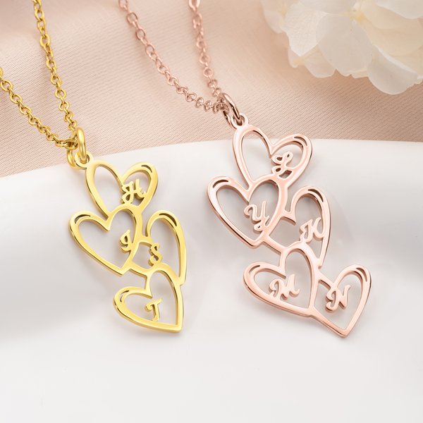 Personalized 1-5 Hearts Pendant Necklace Delicate Jewelry with Initial Daily Wear Birthday Mother's Day Gift for Mom Friend