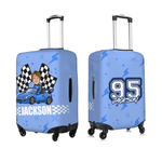Personalised Cartoon Racing Character Luggage Cover Fits 18-32 Inches Suitcase with Name and Number Travel Use Birthday Gift for Racing Enthusiasts