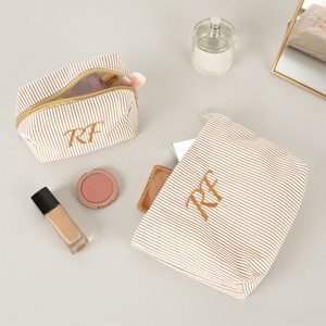 Personalised Multicolour Embroidered Stripe Makeup Bag Pouch with Name Mother's Day Bridal Party Gift for Mother Bridesmaid