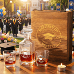 Personalised Mastered It Graduation Cap Square Decanter 2 Whiskey Glasses Set with Name and Year Graduation Party Gift for Graduate Whiskey Lover