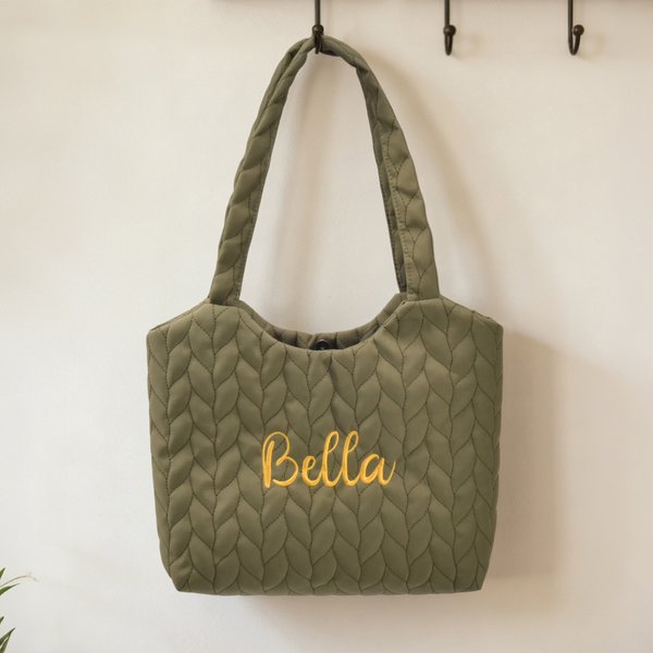 Personalisierte Diamant gesteppt Stickerei leichte Tragetasche mit Namen täglichen Gebrauch Reise Geburtstag Geschenk für Frauen