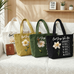 Gepersonaliseerde parelmoer effect geboorte bloem Corduroy grote tas met naam dagelijks gebruik Moederdag cadeau voor vrouwen