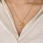 Personalised Exquisite Birthstone Rose Necklace with Initial Dainty Jewellery Birthday Anniversary Gift for Women