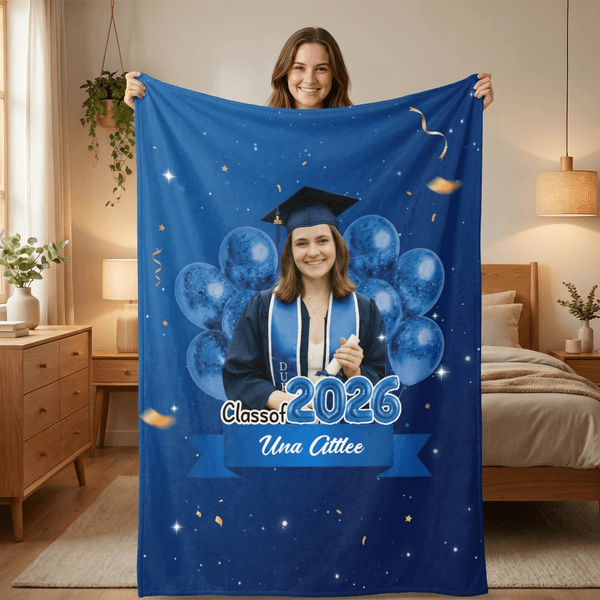 Personalized Graduation Photo Multicolor Soft Throw Blanket with Name and Year Daily Use Party Decor Graduation Gift for Graduates