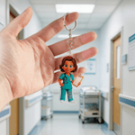 Personalizzato Cartoon infermiere personaggio acrilico portachiavi con nome uso quotidiano infermiere Settimana Apprezzamento regalo per il personale medico