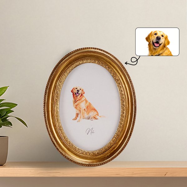 Personalised Watercolour Pet Portrait Oval Frame with Name Home Decor Pet Memorial Gift for Pet Lovers