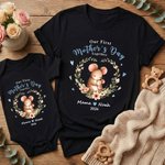 Personalised Cute Animal Mom Baby Floral Heart 100% Cotton T-shirt Baby Bodysuit with Name First Mother's Day Gift for Baby Mom