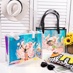 Gepersonaliseerde Ocean Creature Holografische Transparante Draagtas met Naam Zomer Vakantie Dagelijks Gebruik Verjaardagscadeau voor Vrienden Meisjes