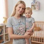 Personalised Cute Animal Mom Baby Floral Heart 100% Cotton T-shirt Baby Bodysuit with Name First Mother's Day Gift for Baby Mom